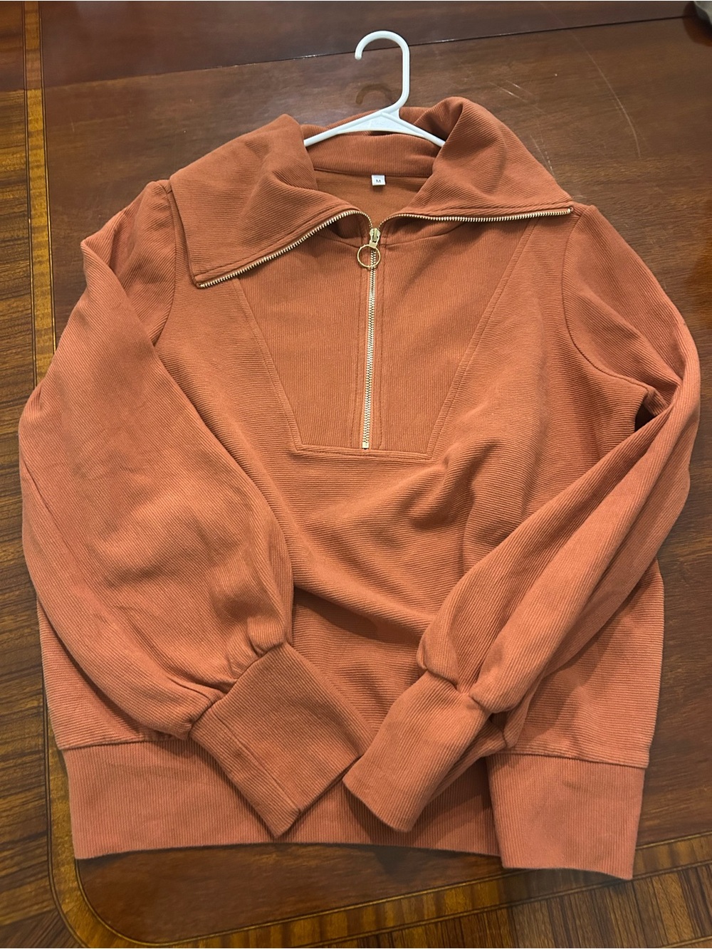 Men's Zip-Front Sweater in Rust with Ring Pull